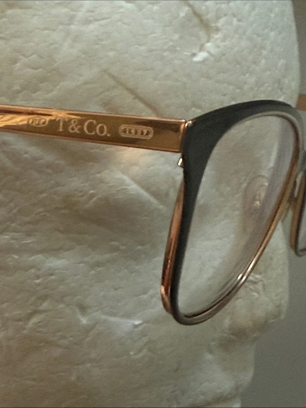 Tiffany & Co Black and Rose Gold Cat-Eye Glasses with Aqua Temples made in Italy